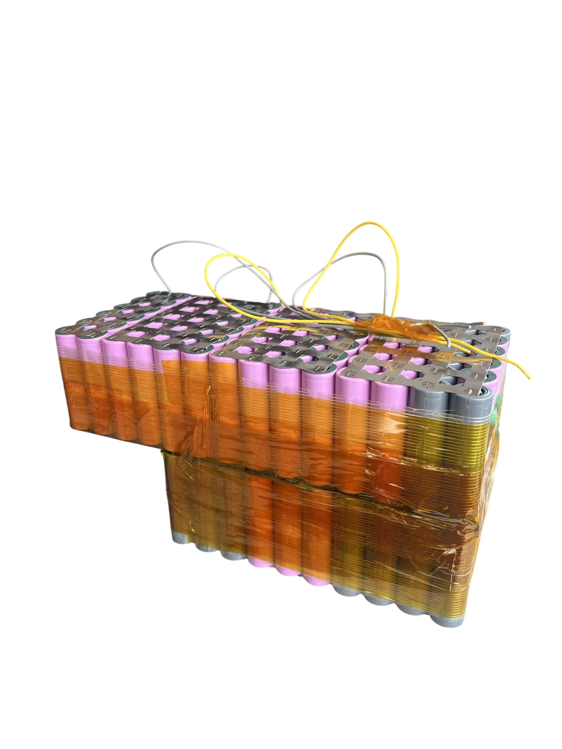 The pack with nickel strips spot-welded across the cells, before the BMS was fitted